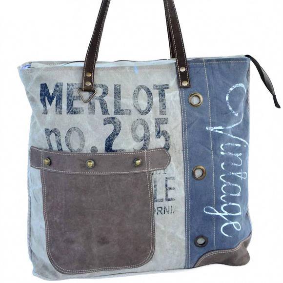 NEW CLEA RAY women's vintage merlot tote bag in beige/brown/gray - Picture 1 of 1